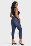 WR.UP® SNUG Distressed Jeans - High Waisted - 7/8 Length - Dark Blue + Blue Stitching 5