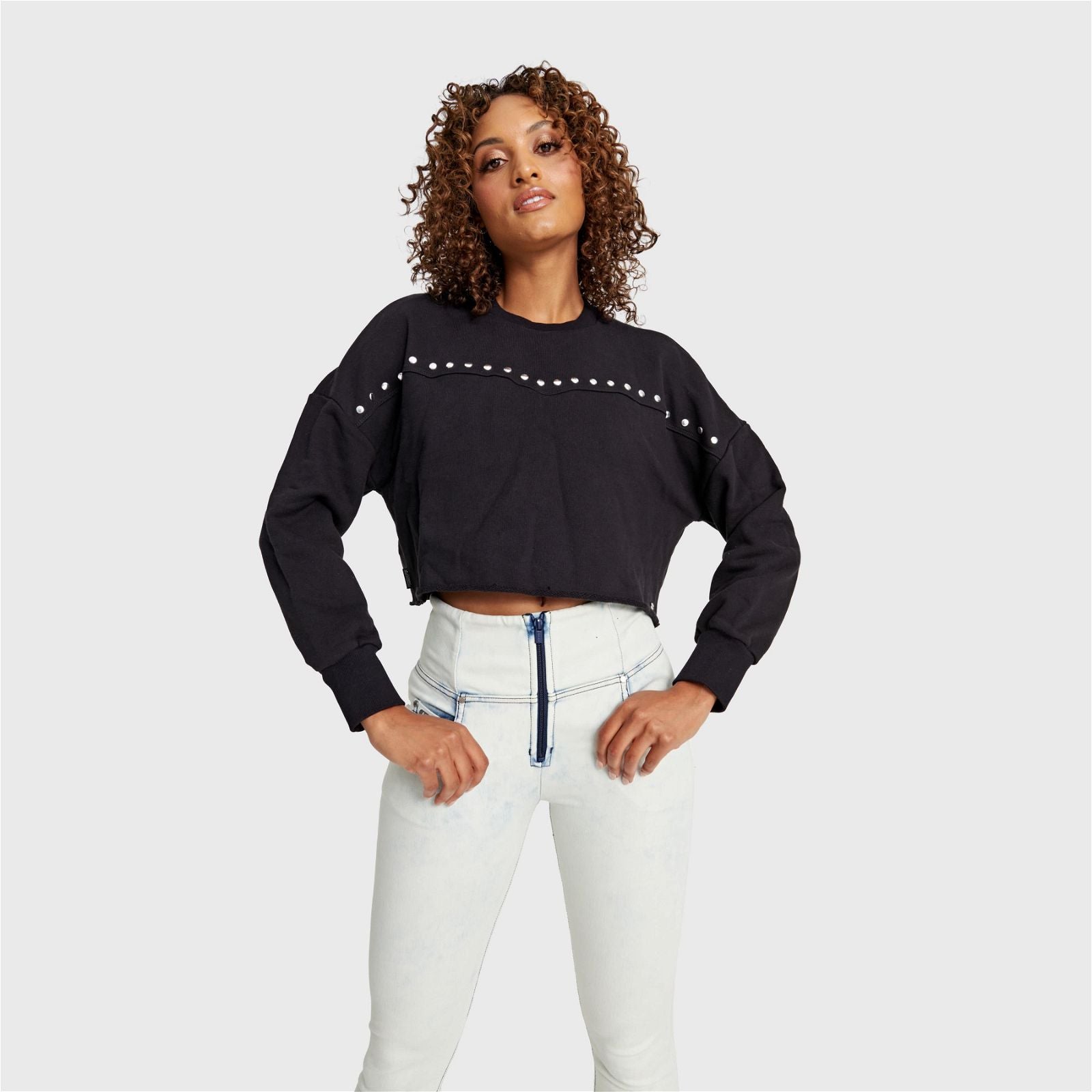 Cropped Jumper - Black with Metal Studs 3
