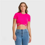Cropped Wrap Around T Shirt - Pink - Freddy Australia