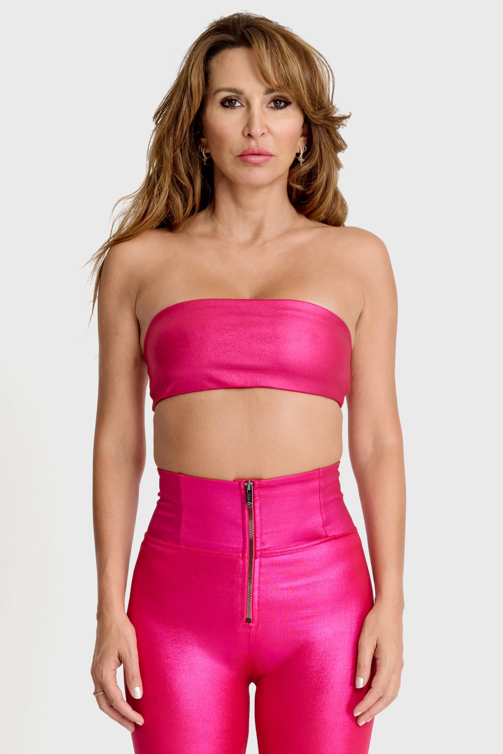 Metallic Strapless Bandeau - Hot Pink 1