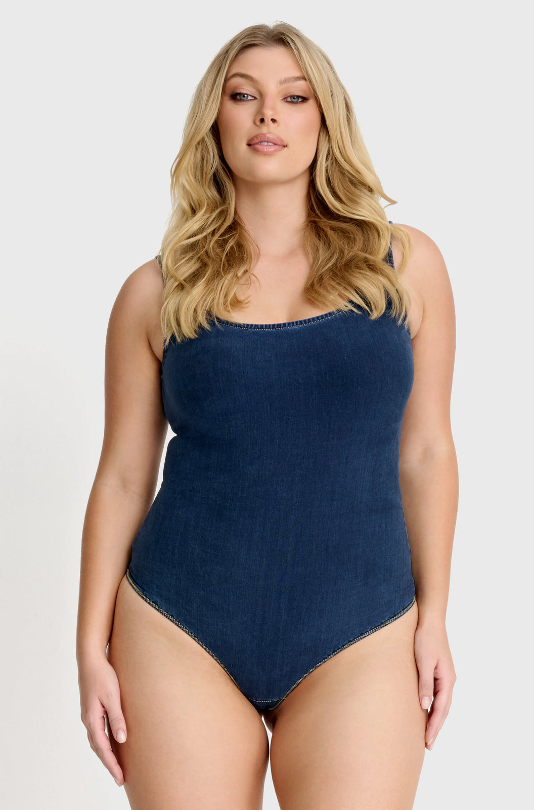 Scoop Neck Bodysuit - Dark Blue Denim