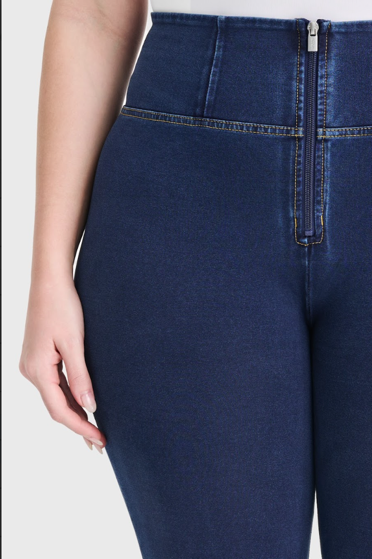 WR.UP® Denim - High Waisted - Full Length - Dark Blue + Yellow Stitching 1