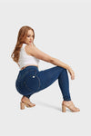 WR.UP® Curvy Denim - Zip High Waisted - Full Length - Dark Blue + Yellow Stitching 4