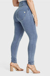 WR.UP® Curvy Denim - Zip High Waisted - Full Length - Light Blue + Yellow Stitching 1