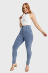 WR.UP® Curvy Denim - Zip High Waisted - Full Length - Light Blue + Yellow Stitching 5