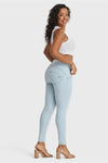 WR.UP® SNUG Distressed Jeans - High Waisted - Full Length - Baby Blue + Yellow Stitching 5