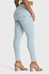 WR.UP® SNUG Distressed Jeans - High Waisted - Full Length - Baby Blue + Yellow Stitching 6