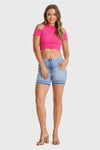 WR.UP® SNUG Jeans - High Waisted - Shorts - Light Blue + Blue Stitching 5