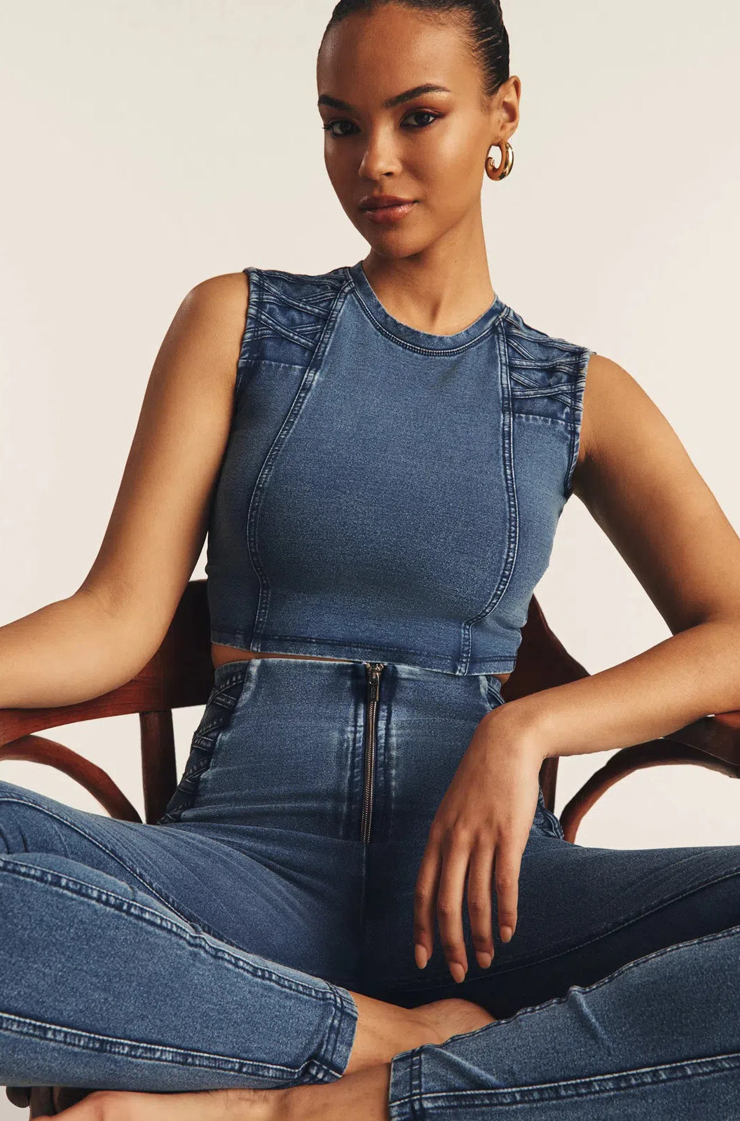 Cropped Tank Criss Cross Detail - Indigo Denim