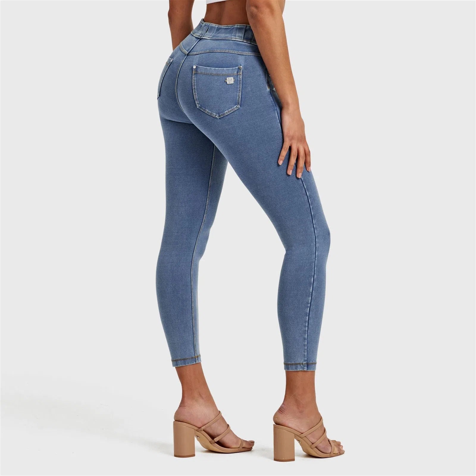 N.O.W® Denim - High Waisted - 7/8 Length - Light Blue + Yellow Stitching 1