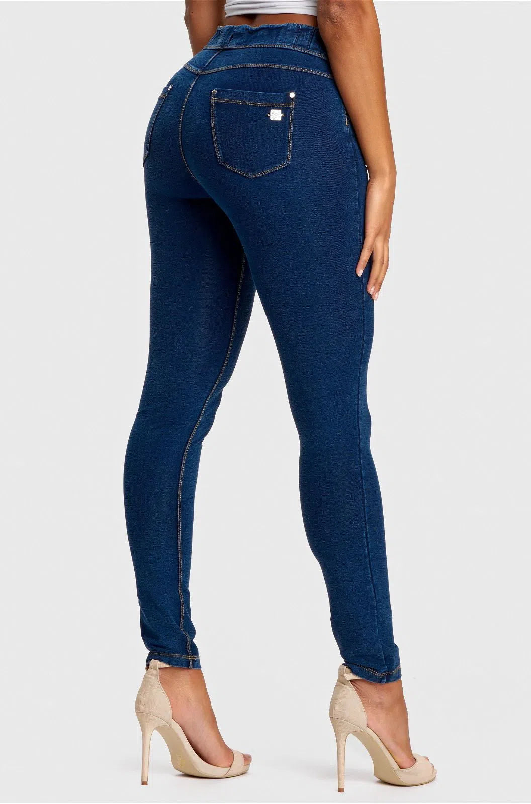 N.O.W® Denim - High Waisted - Full Length - Dark Blue + Yellow Stitching