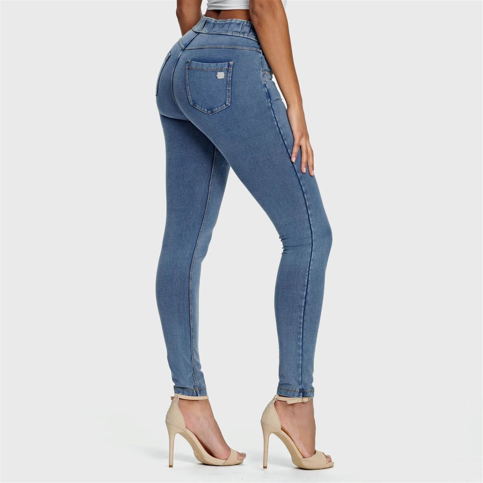 N.O.W® Denim - High Waisted - Full Length - Light Blue + Yellow Stitching 2