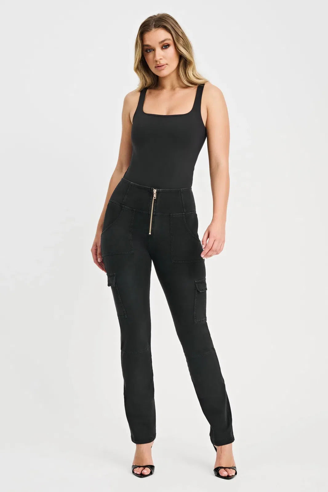 WR.UP® Cargo Denim - High Waisted - Straight Leg - Black + Black Stitching 3