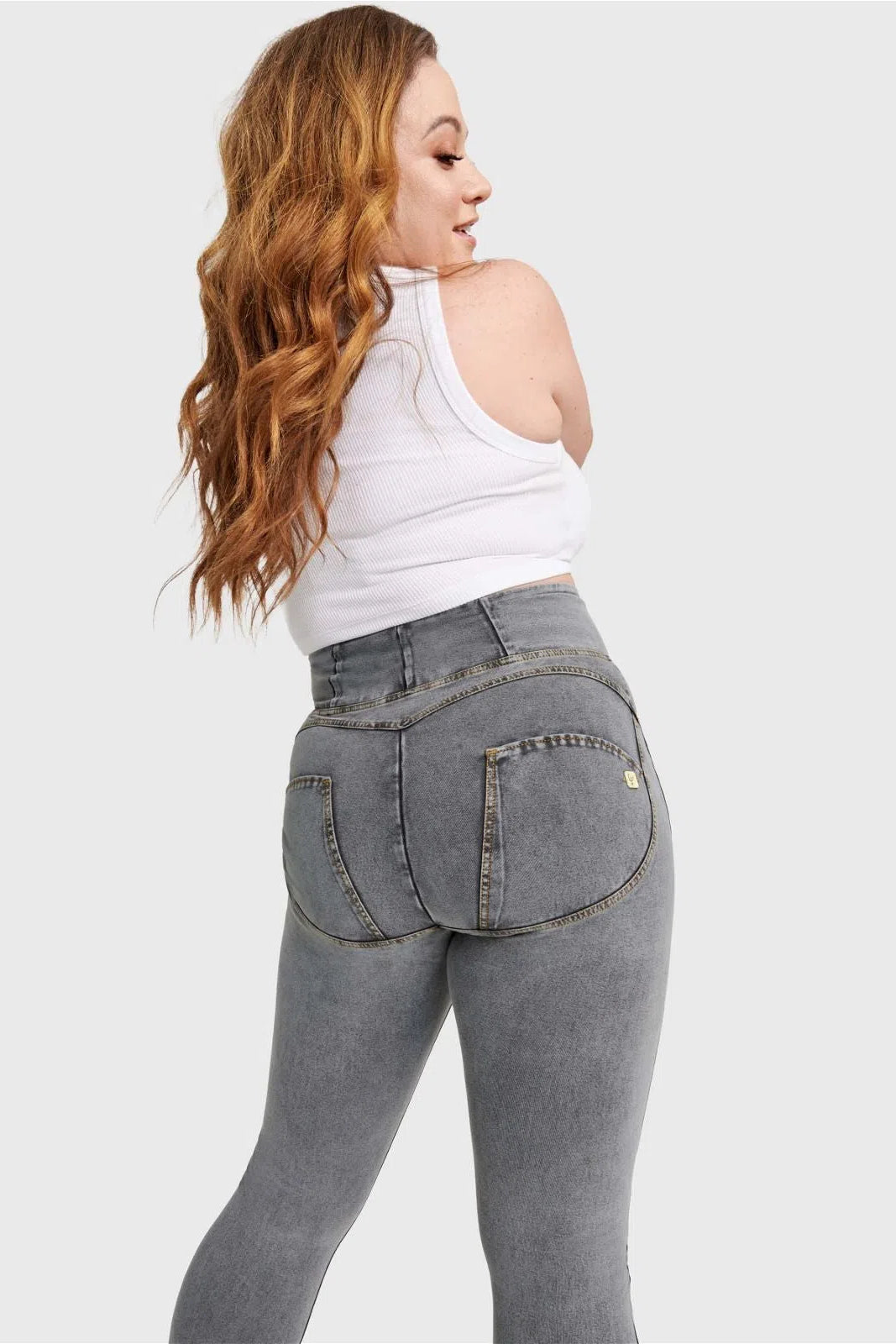 WR.UP® Curvy Denim - Zip High Waisted - Full Length - Grey + Yellow Stitching 2