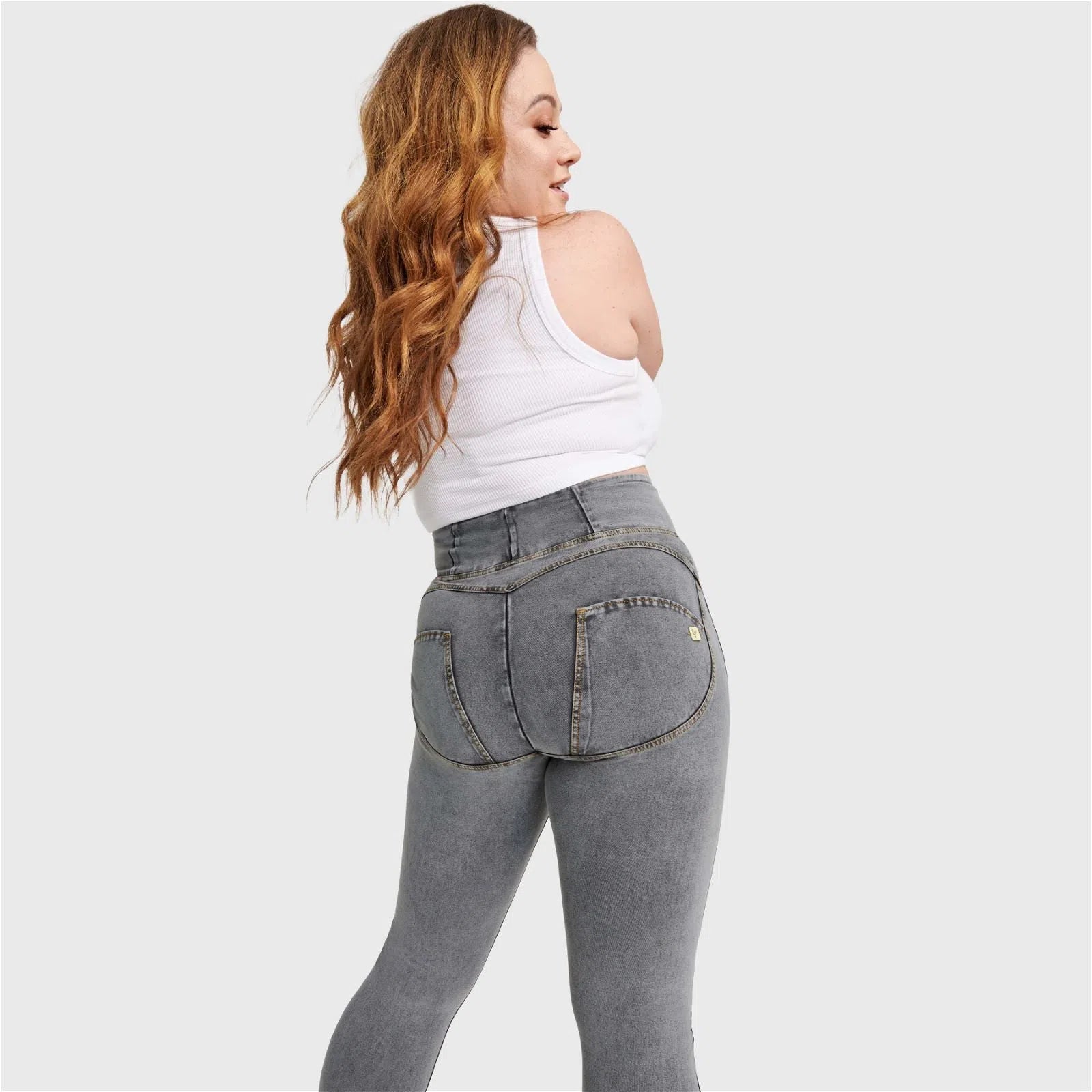 WR.UP® Curvy Denim - Zip High Waisted - Full Length - Grey + Yellow Stitching 2