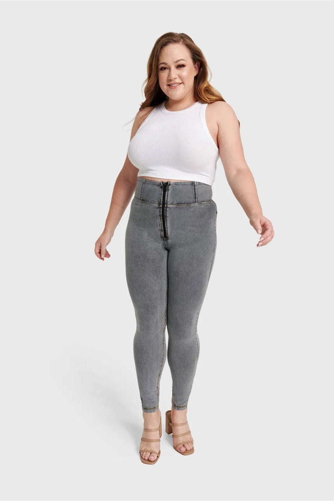 WR.UP® Curvy Denim - Zip High Waisted - Full Length - Grey + Yellow Stitching 3