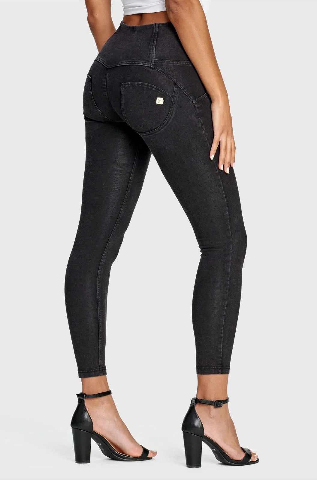 WR.UP® Denim - 3 Button High Waisted - 7/8 Length - Black + Black Stitching