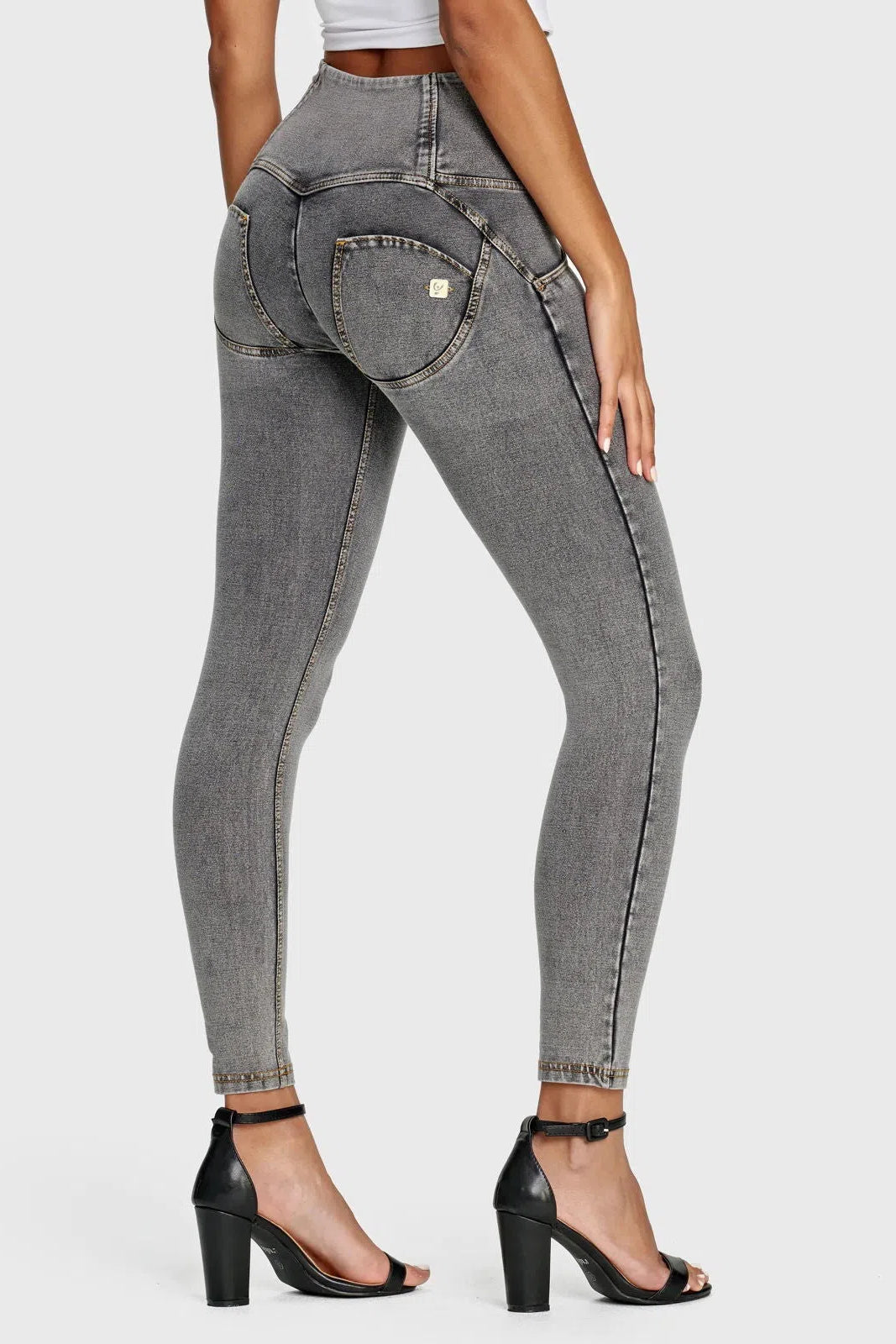 WR.UP® Denim - 3 Button High Waisted - 7/8 Length - Grey + Yellow Stitching 2