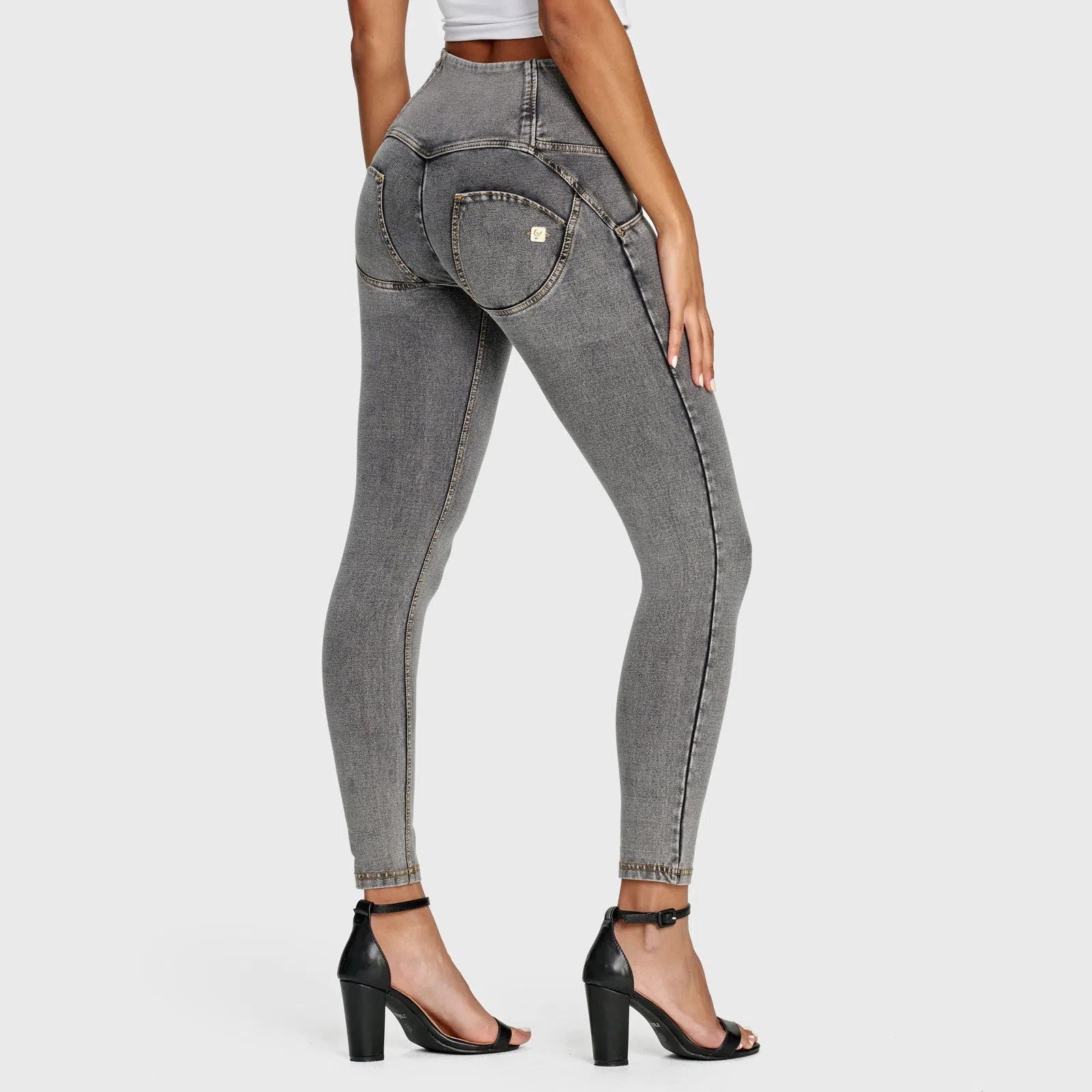 WR.UP® Denim - 3 Button High Waisted - 7/8 Length - Grey + Yellow Stitching 2