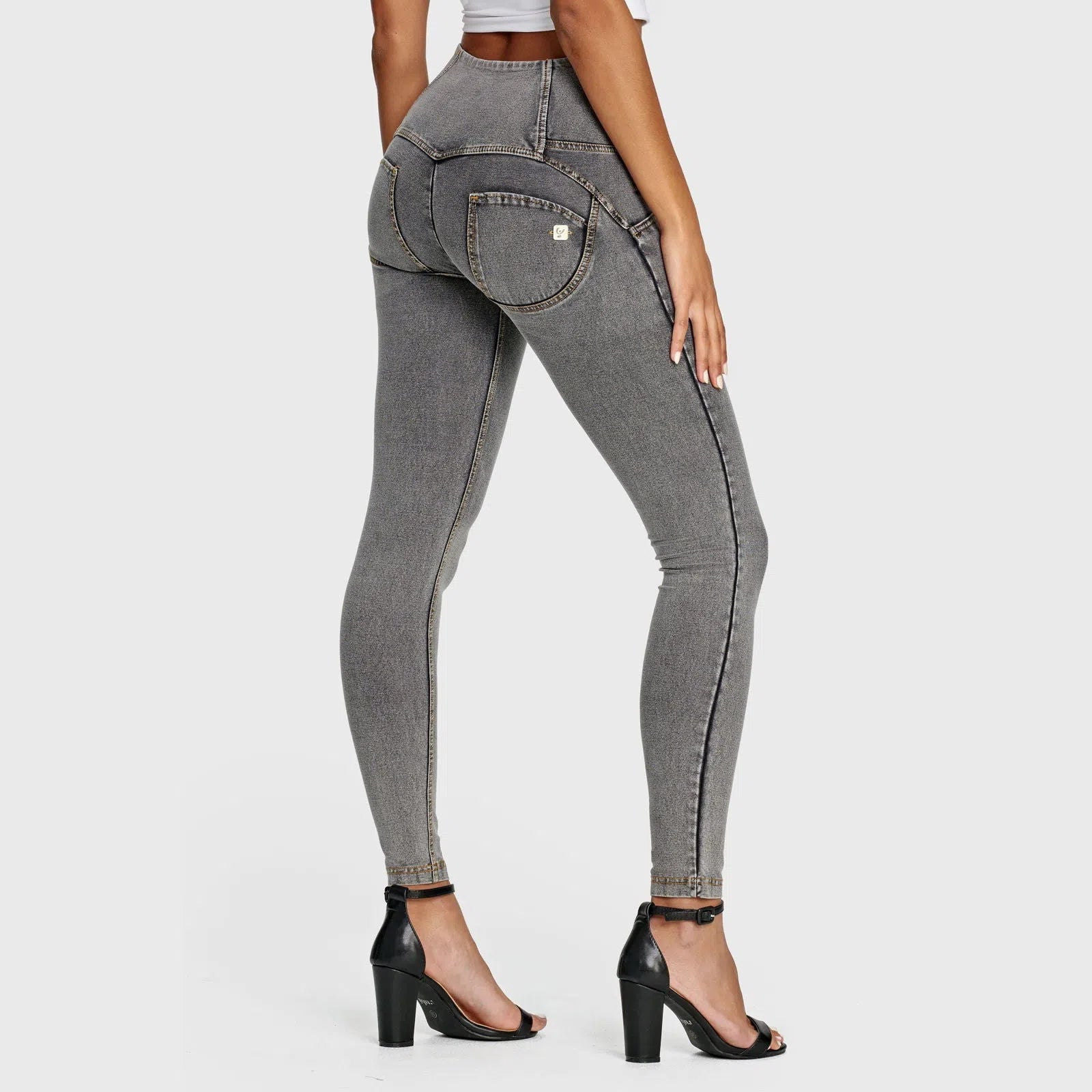 WR.UP® Denim - 3 Button High Waisted - Full Length - Grey + Yellow Stitching 3