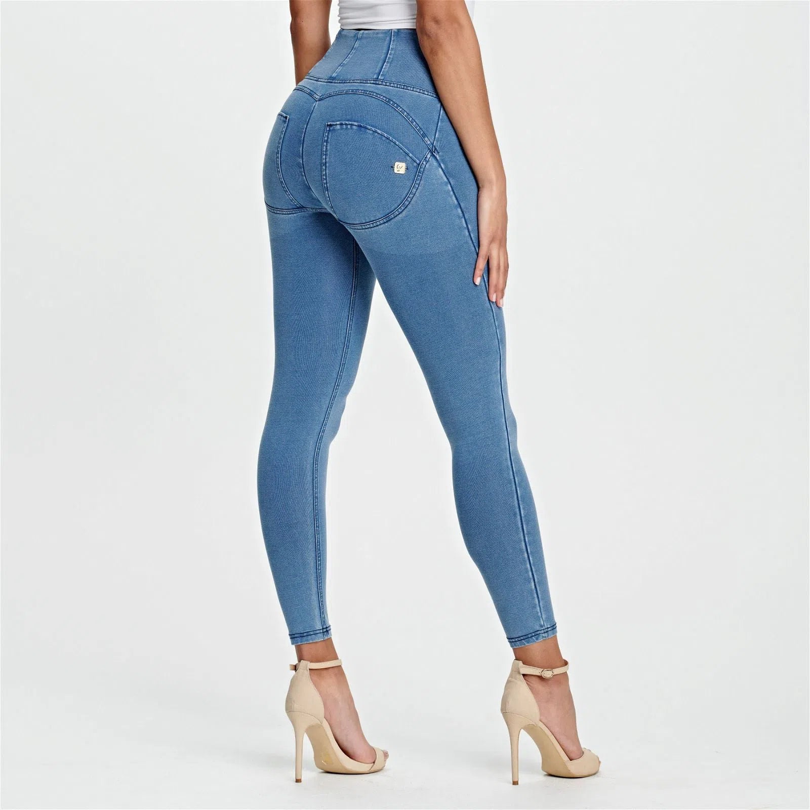 WR.UP® Denim - High Waisted - 7/8 Length - Light Blue + Blue Stitching 3