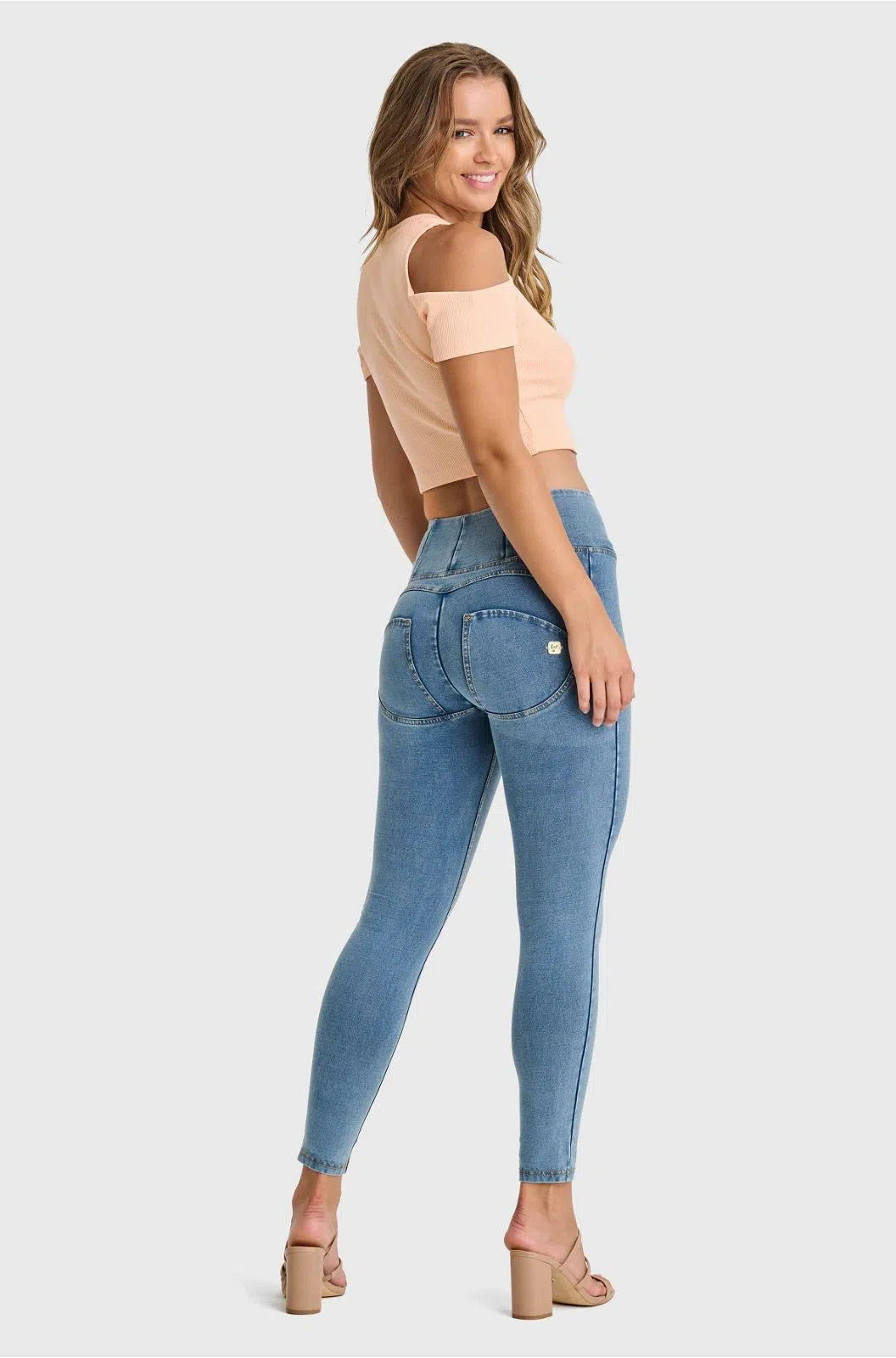 WR.UP® Denim - High Waisted - 7/8 Length - Light Blue + Yellow Stitching