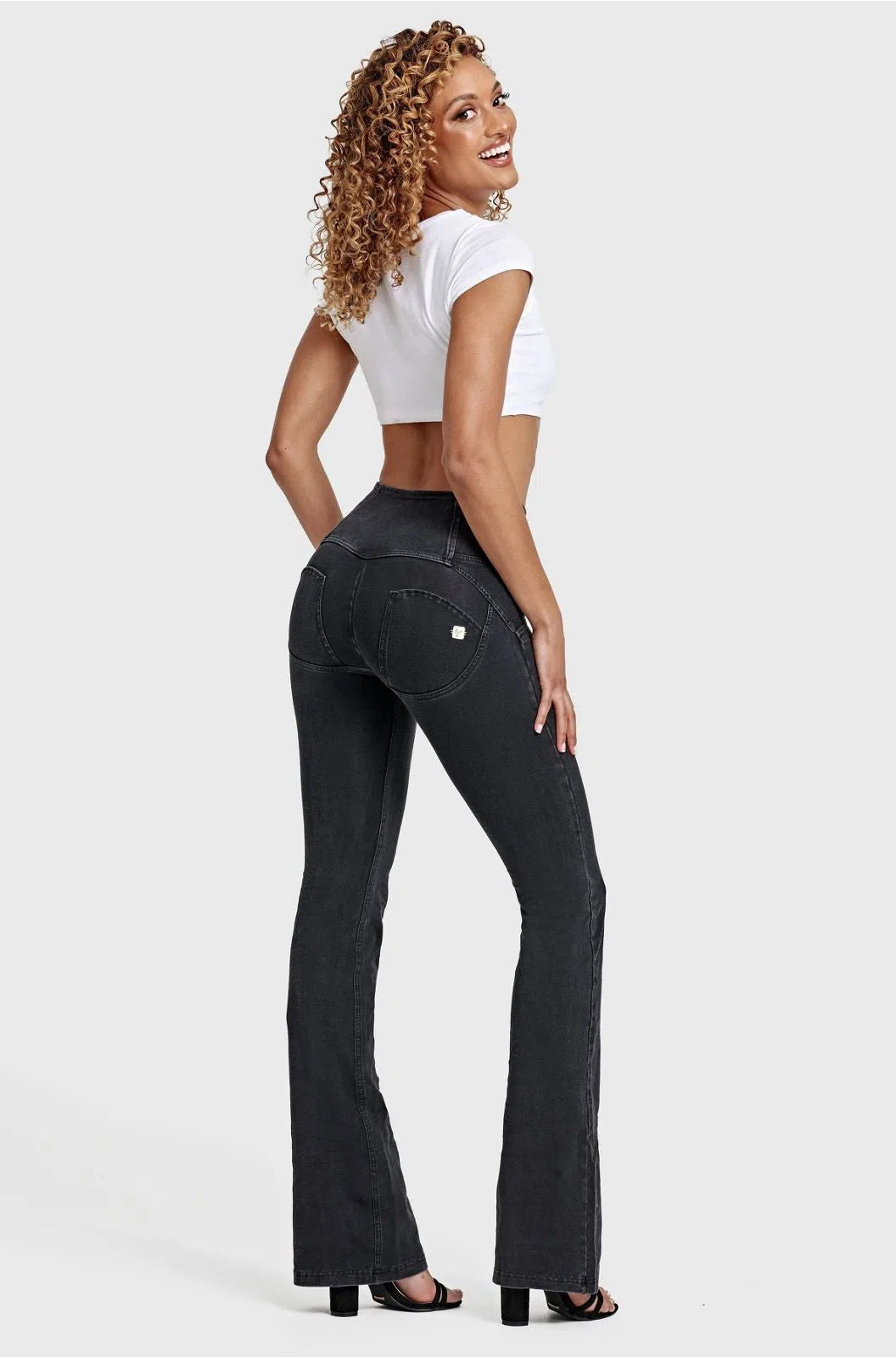 WR.UP® Denim - High Waisted - Bell Bottom Flare - Black + Black Stitching