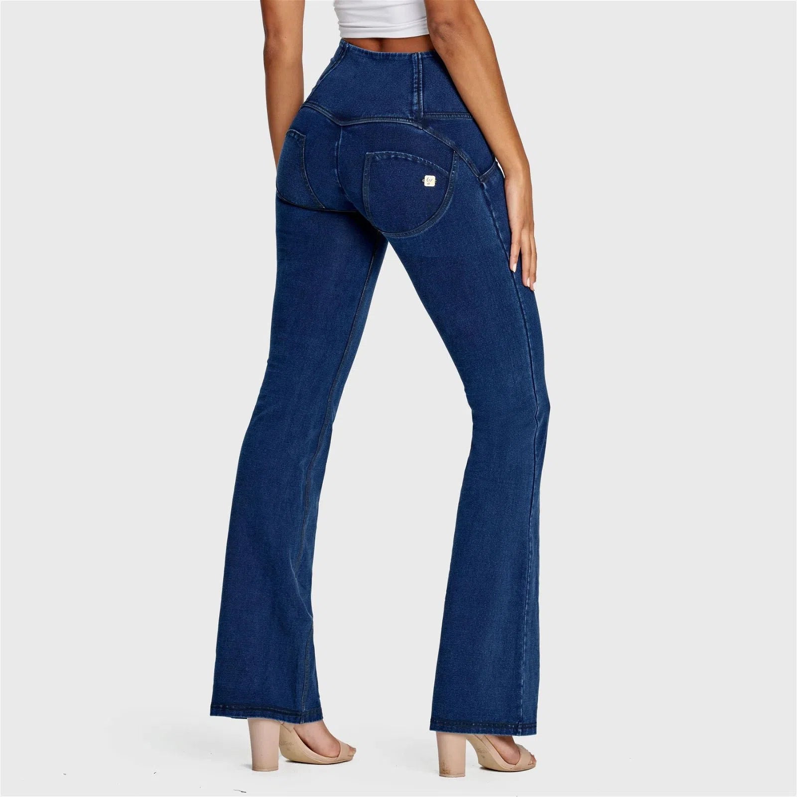 WR.UP® Denim - High Waisted - Bell Bottom Flare - Dark Blue + Blue Stitching 3