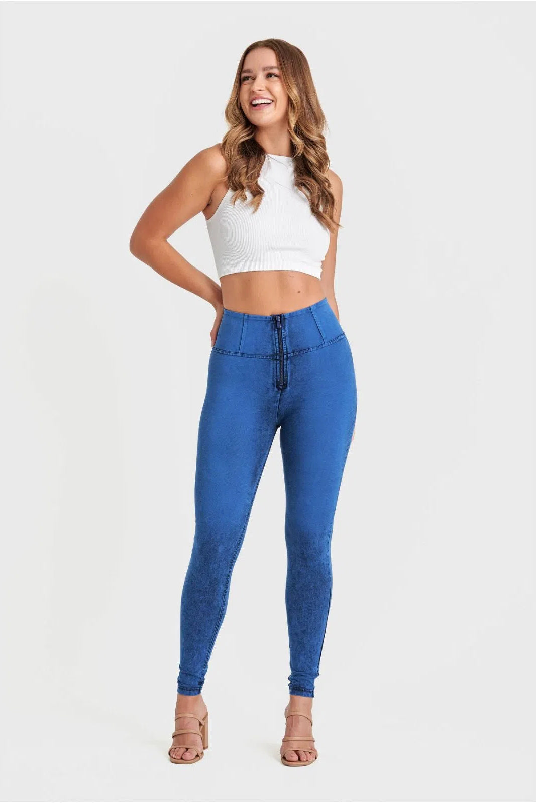 WR.UP® Denim - High Waisted - Full Length - Cobalt Blue + Blue Stitching 3