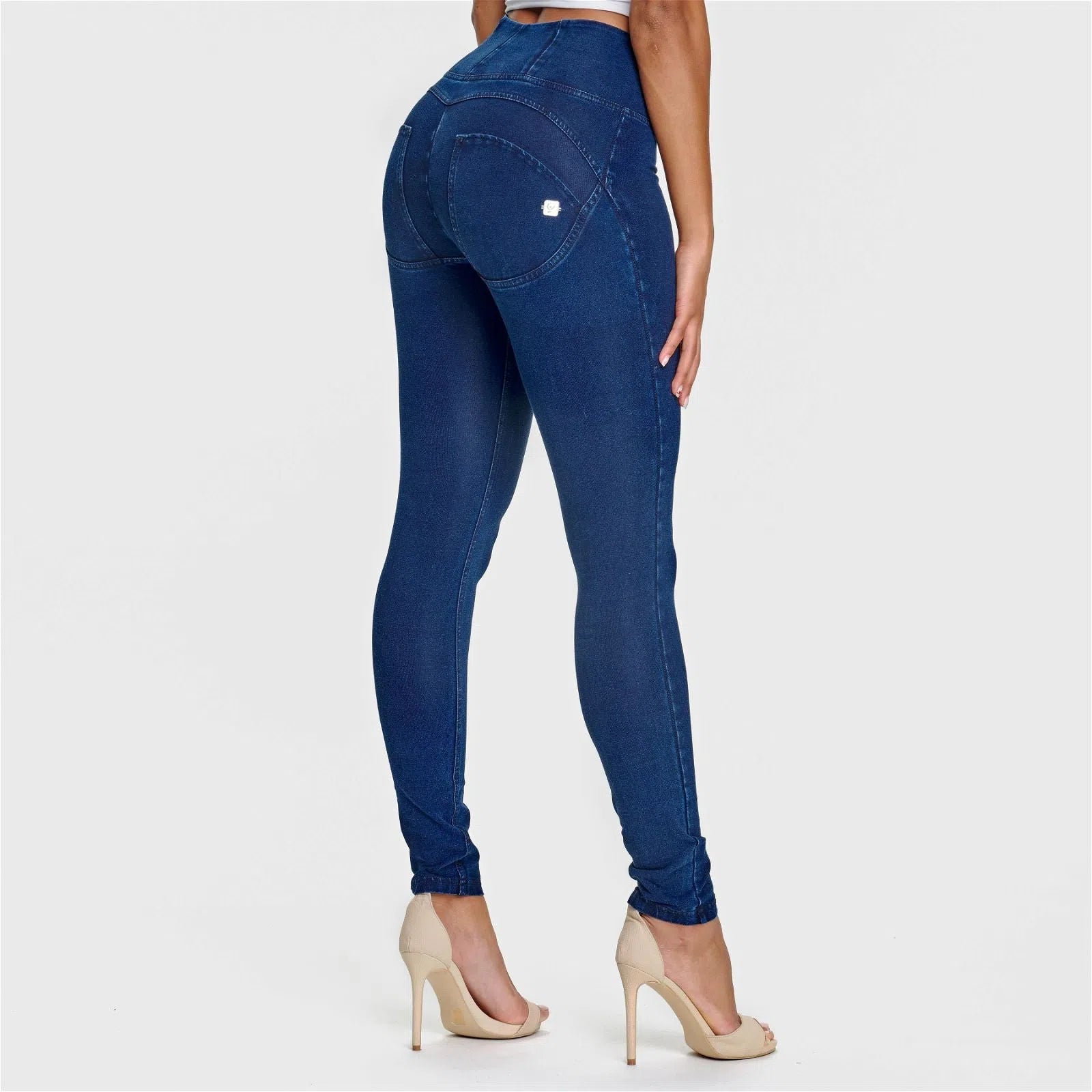 WR.UP® Denim - High Waisted - Full Length - Dark Blue + Blue Stitching 2