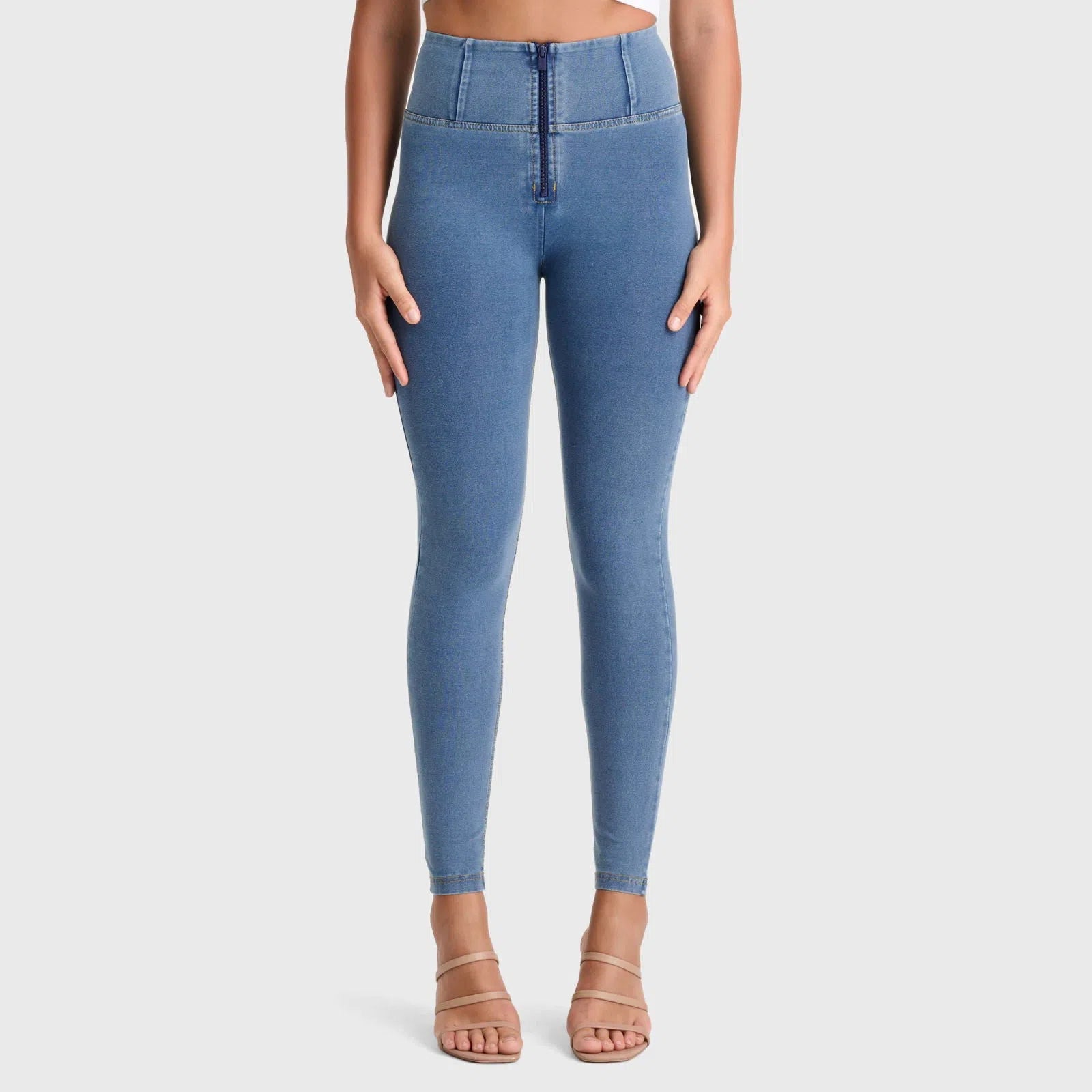 WR.UP® Denim - High Waisted - Full Length - Light Blue + Yellow Stitching 2