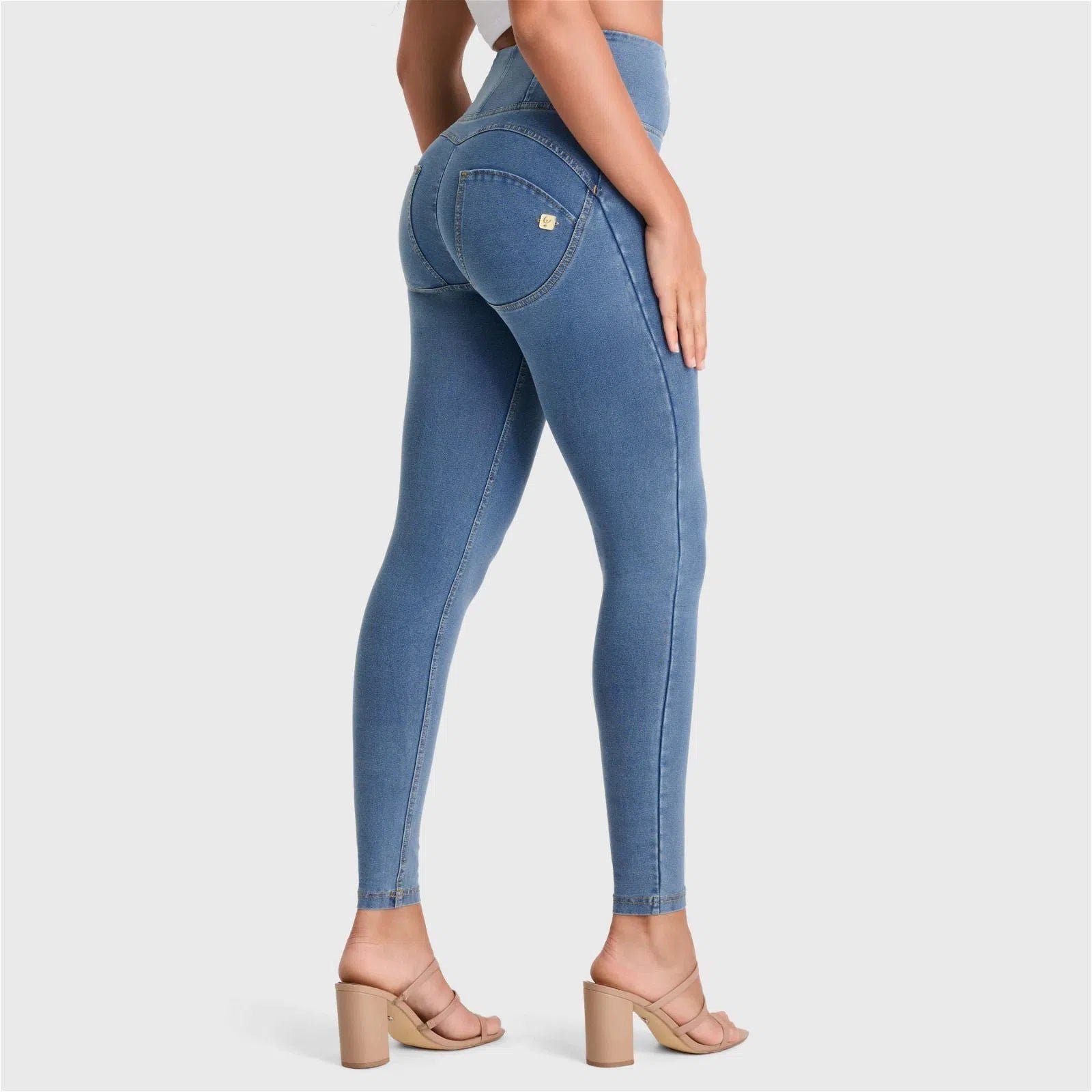 WR.UP® Denim - High Waisted - Full Length - Light Blue + Yellow Stitching 1