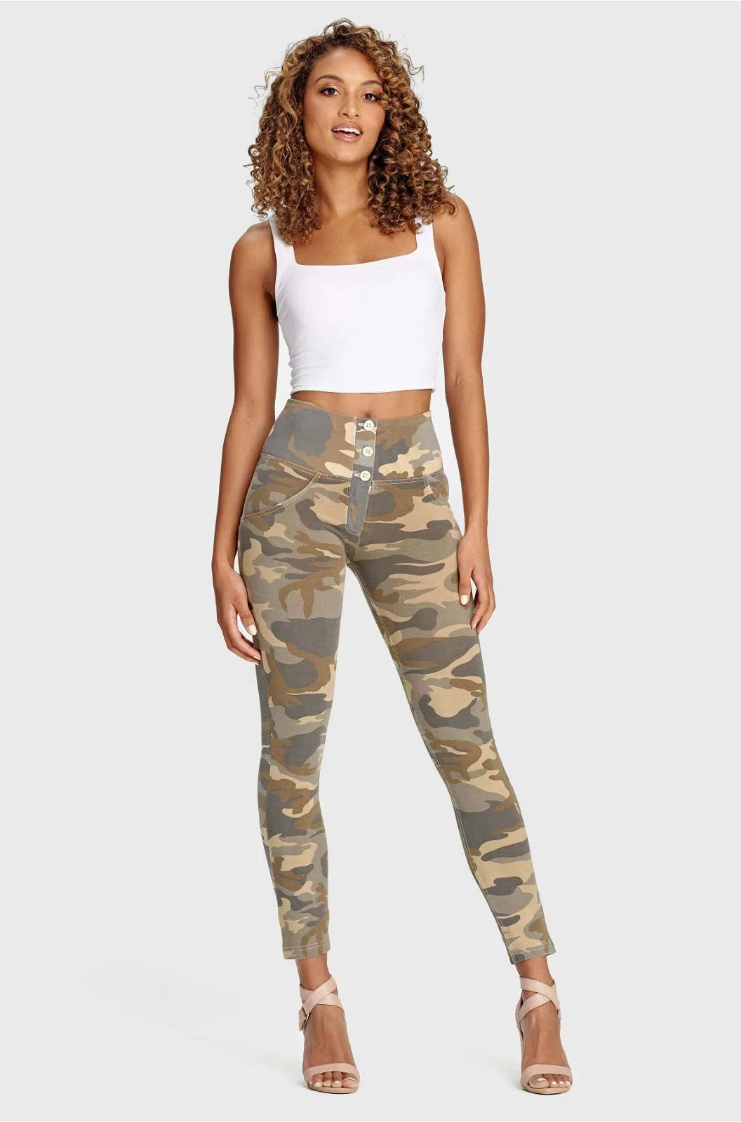 WR.UP® Fashion 3 Button - High Waisted - 7/8 Length - Sand Camo