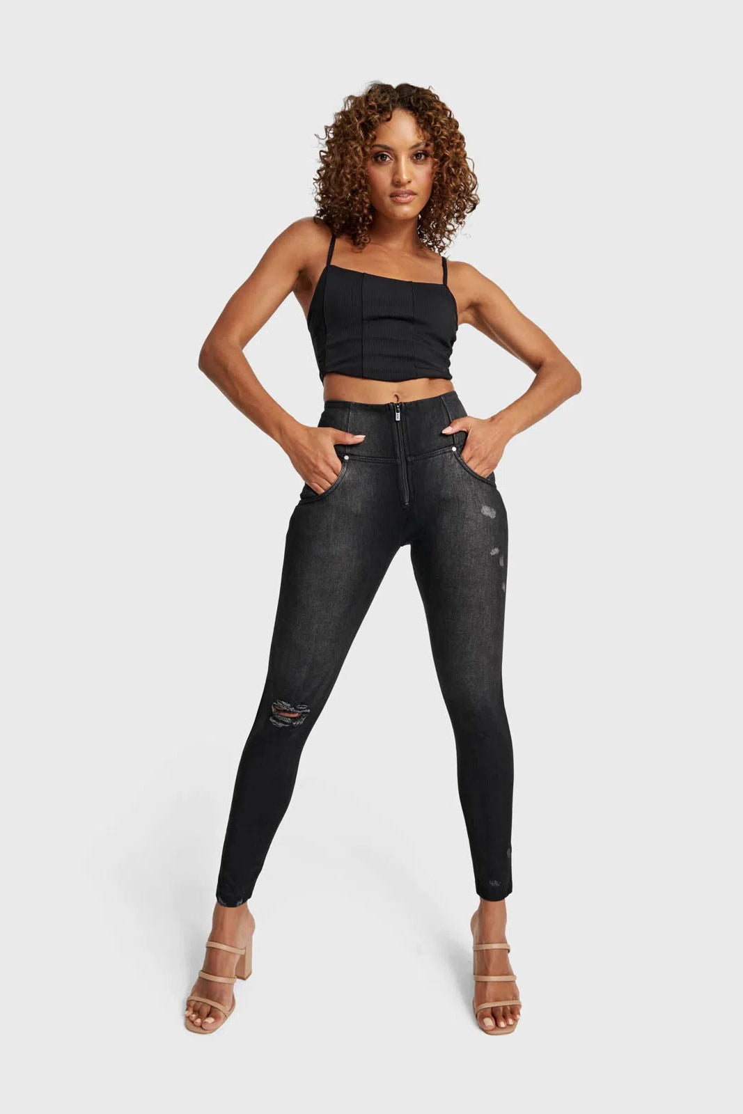 WR.UP® SNUG Distressed Jeans - High Waisted - Full Length - Black + Black Stitching 3