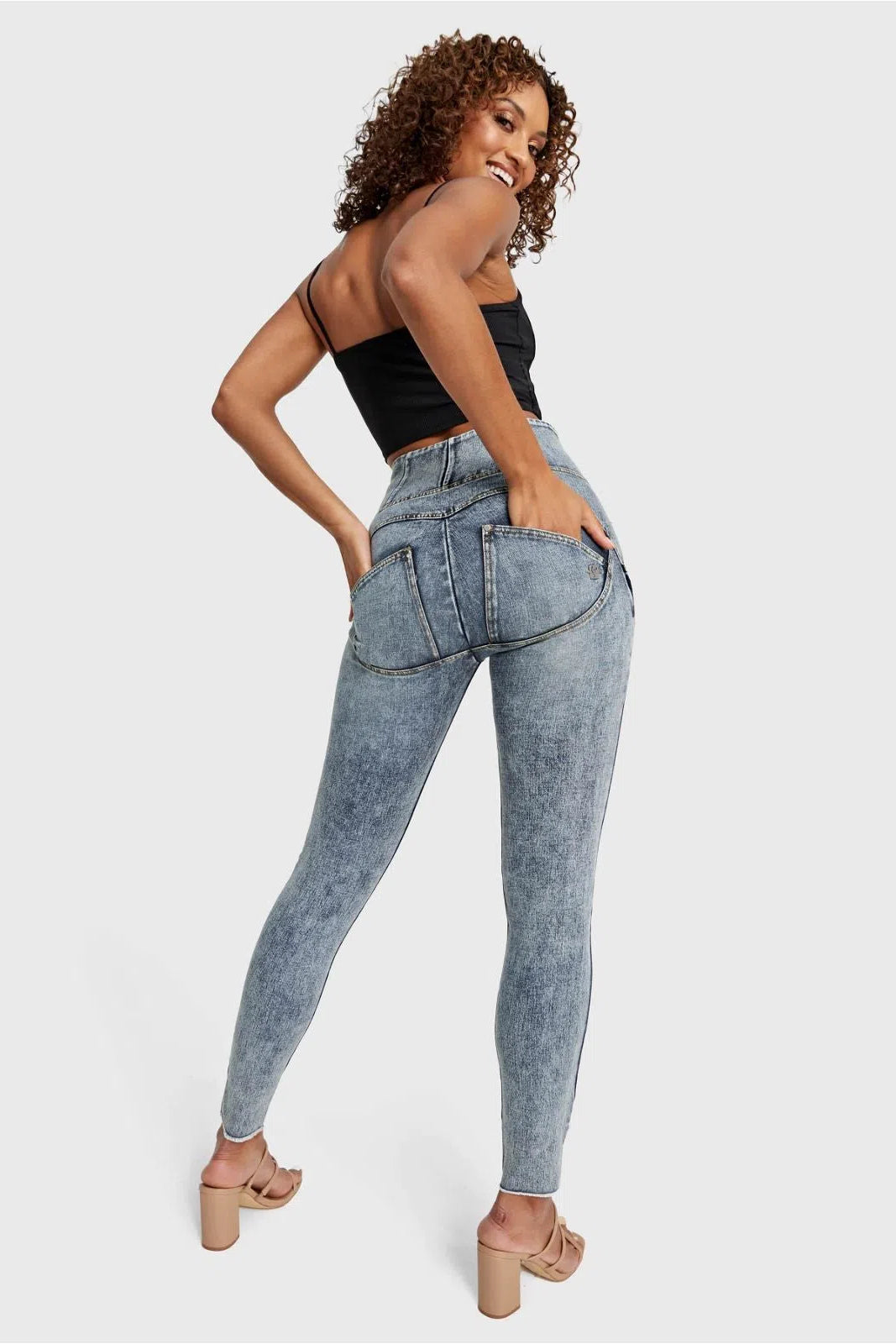 WR.UP® SNUG Ripped Jeans - High Waisted - Full Length - Blue Stonewash + Yellow Stitching 3